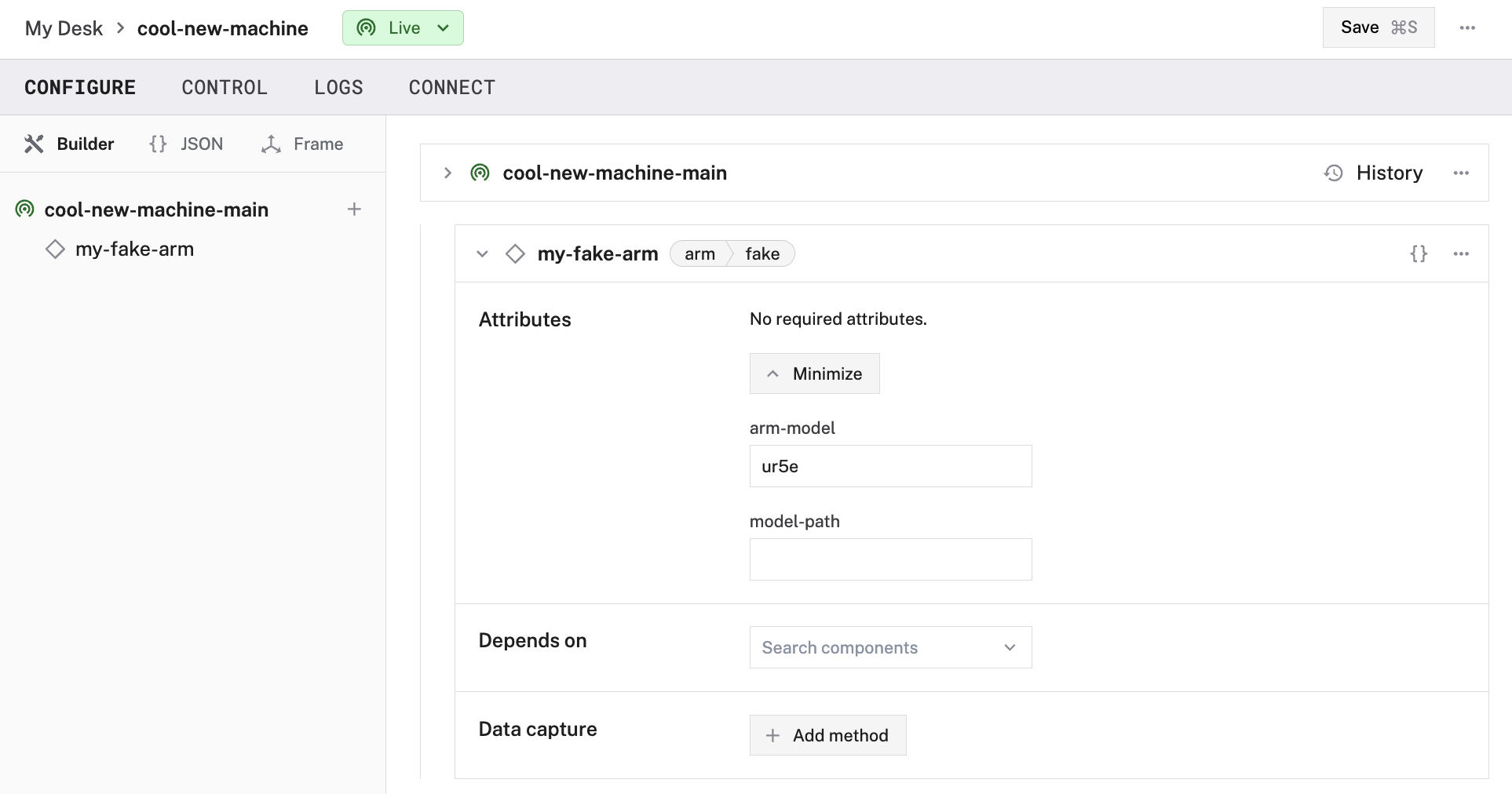 An example configuration for a fake ur5e arm.